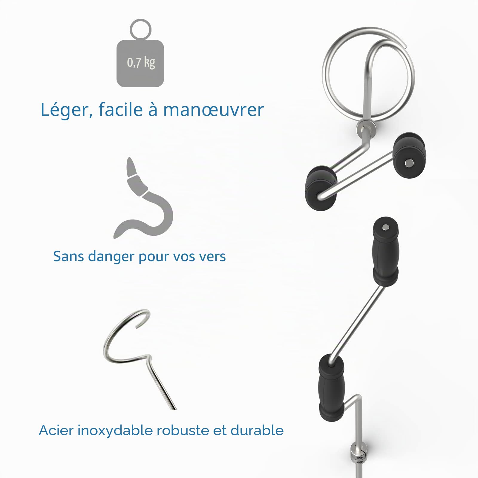 Pelle à compost avec manivelle de compost et outil de mélange pour conteneurs à compost extérieurs, aérateur manuel en acier inoxydable