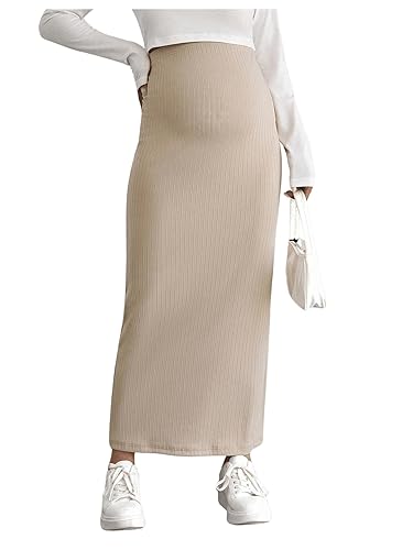 OYOANGLE Women's Maternity High Waist Long Maxi Skirt Casual Solid