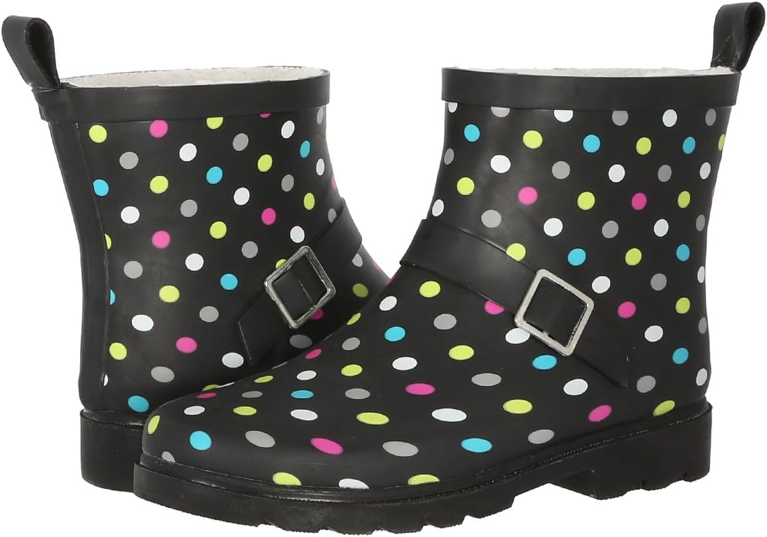 Capelli New York Ladies Multi Dot Printed Short Sporty Lined Rainboot Black Combo 8