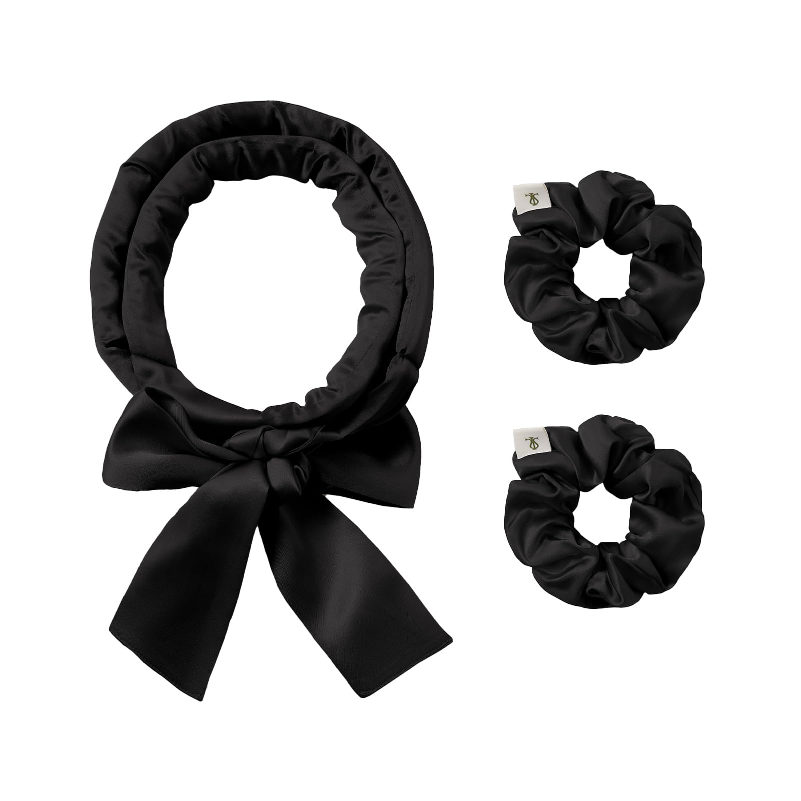 LILYSILK Women 100% Silk Heatless Hair Curler 3pc Set Silk Filled Hair Roller Rods with Adjustable Bowknot Tie Frizz-free Overnight(Black)