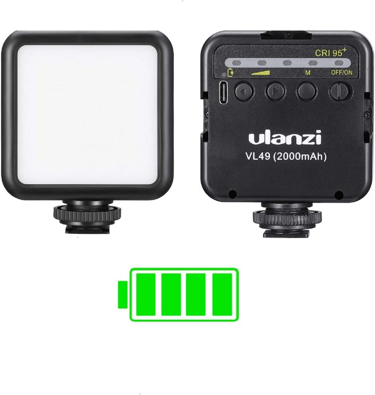 ULANZI VL49 2000mAh LED Video Light w 3 Cold Shoe, Rechargeable Soft Light Panel, Portable Photography Lighting for DJI OSMO Sony DSLR Canon Camera GoPro Vlogging