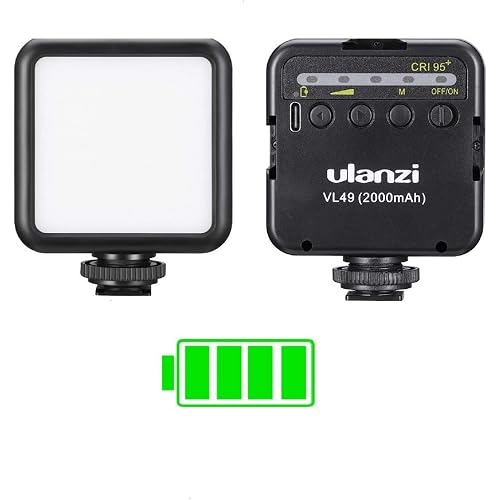 Ulanzi VL49 LED Video Light, 2000mAh Rechargeable On-Camera Fill Light, 5500K Portable Mini Photography Lighting for iPhone Vlogging, DSLR Camera, Tripod, TikTok, Selfie Video Shooting