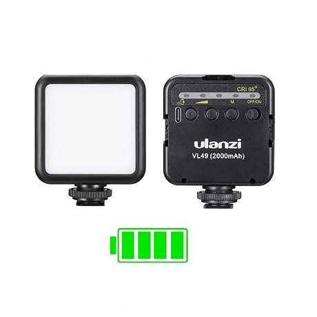 ULANZI VL49 2000mAh LED Video Light w 3 Cold Shoe, Rechargeable Soft Light Panel, Portable Photography Lighting for DJI OSMO Sony DSLR Canon Camera GoPro Vlogging