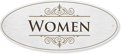 SmartSign Letrero de baño de diseñador para puerta, parte trasera adhesiva 3M y agujeros preperforados, 3.5 x 8 pulgadas, letrero de baño de