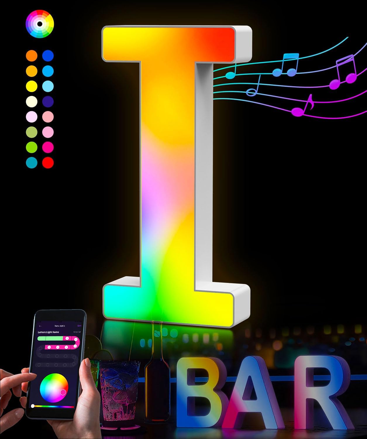 led Letter Indoor String Lights - Letters Smart APP with 128+ Scenes DIY Mode Music Sync Leter Lights for Night Light Wedding Birthday Party Christmas Home Bar Letter Lights(I)