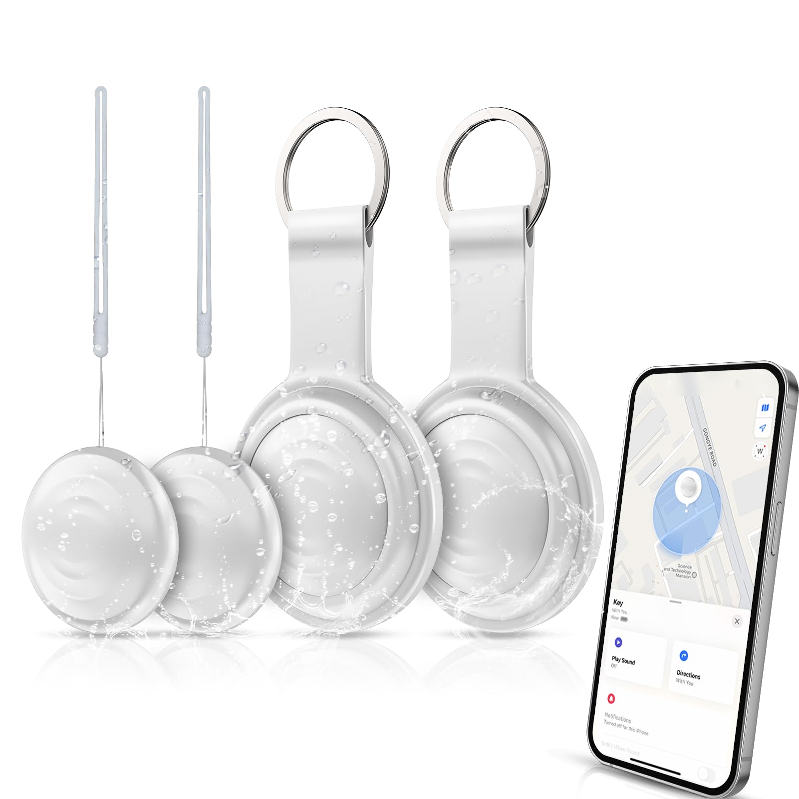 Lot de 4 localisateurs de clés, localisateur d'articles, fonctionne avec Apple Find My (iOS uniquement), étanchéité IP66, protection de la vie privée, mode perdu, localisateur de téléphone, pour sac,