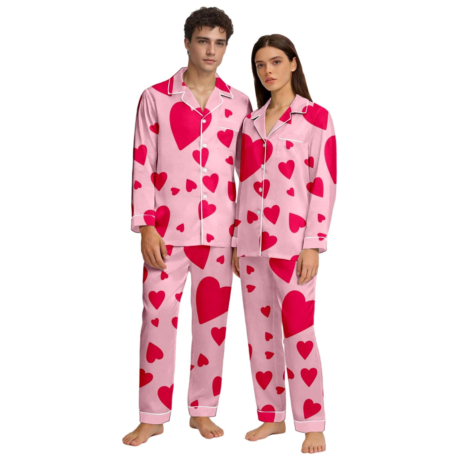 Pijamas para parejas con estampado de corazón en algodón suave para dormir cómodos 6