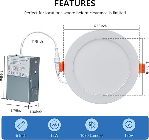 Miniatura 7 de Iluminación empotrada de 6 pulgadas (paquete de 16) de obleas ultrafinas sin lata con caja de conexiones, regulable y temperatura de 5 colores