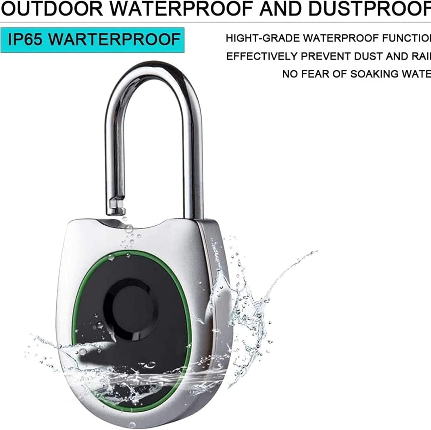Fingerprint Padlock Light Anti-Theft Keyless Smart Touch Lock with USB Charging for Locker Gym Door Wardrobes Backpack Luggage Suitcase Office No App