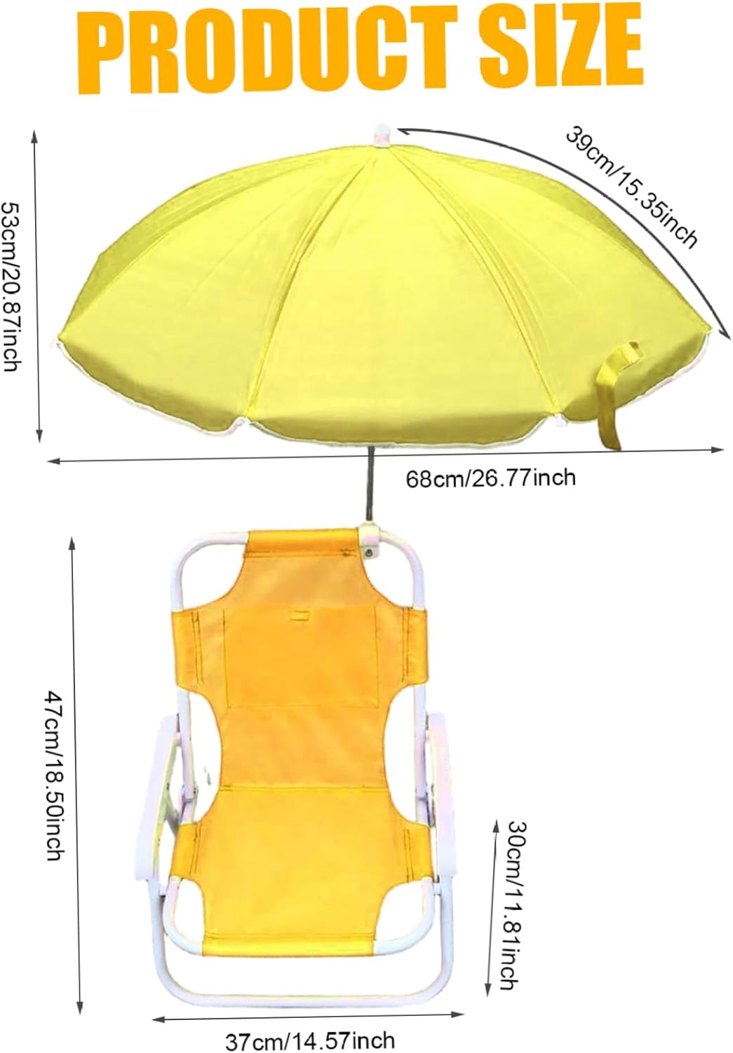 Kids Beach Chair with Umbrella Foldable & Detachable Beach Chair with Canopy, Lightweight and Sturdy Outdoor Seat for Camping, Travel, Lawn, Yellow, Kids with Umbrella