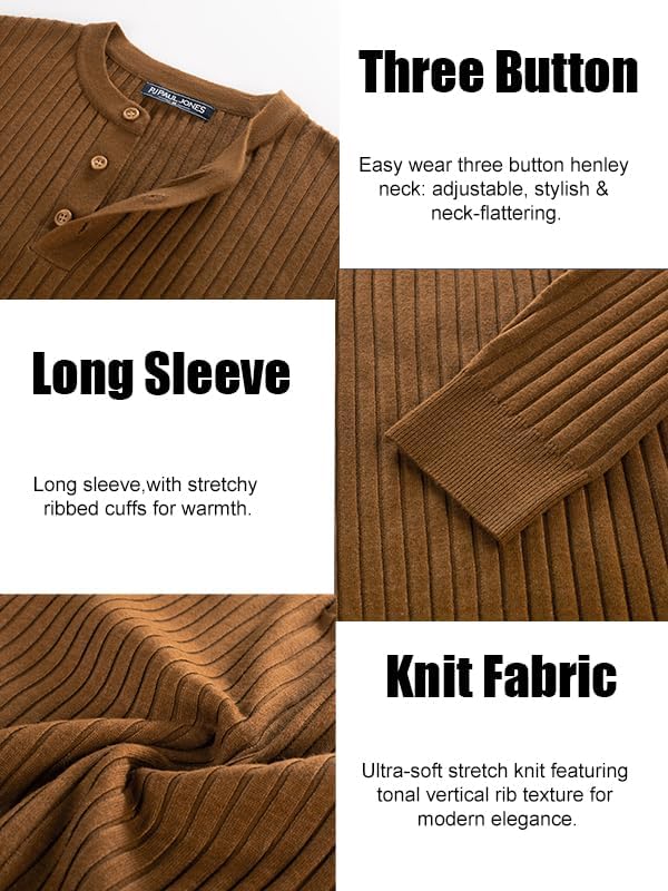 PJ PAUL JONES Mens Sweater Casual Henley Pullover Cable Knitted Sweater - Image 4