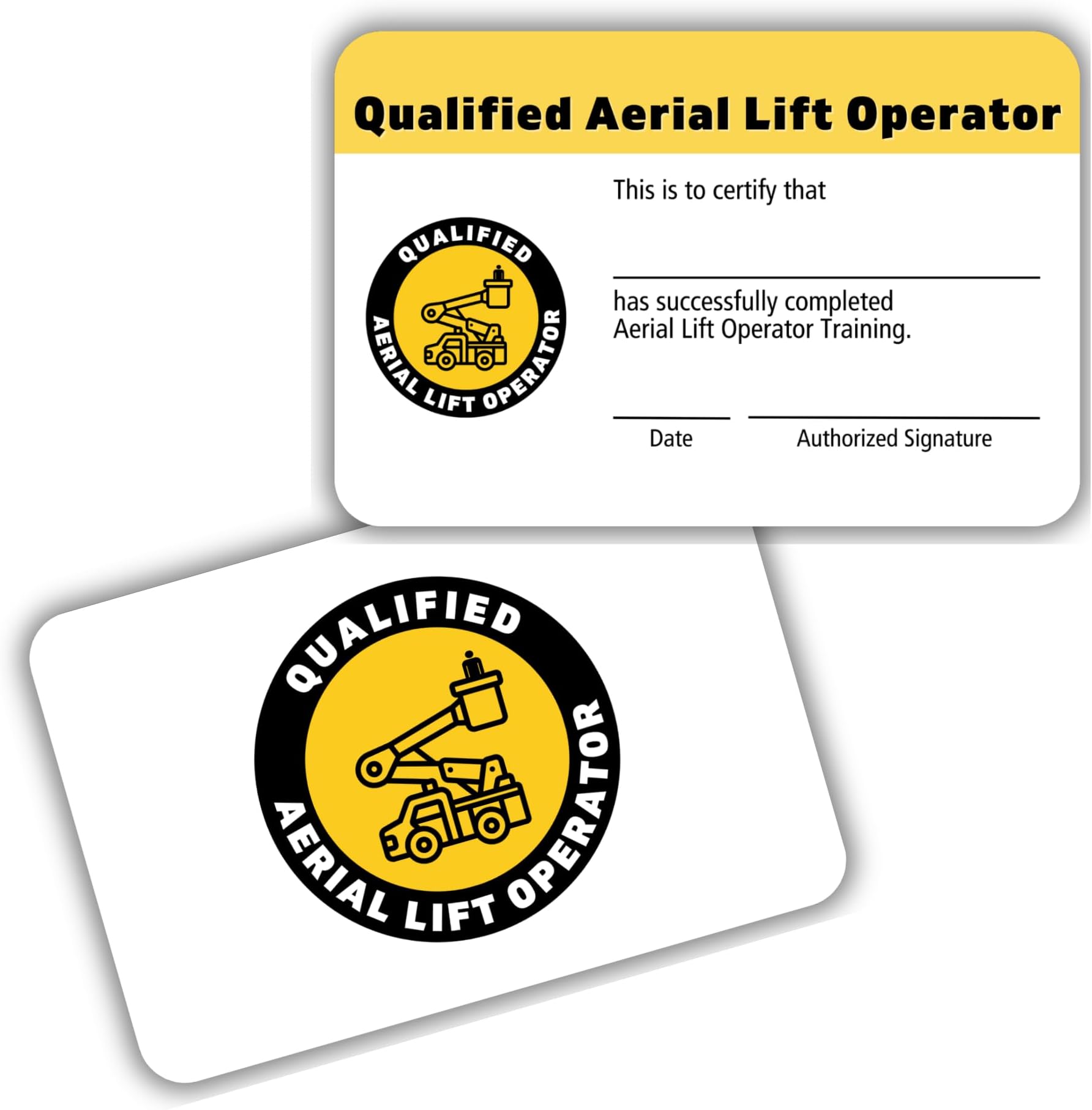 Qualified Aerial Lift Operator Certification Card | 5 pk 3.5x2.25” Plastic Wallet Training Certificate Fill In Name Completion Certificate OSHA Checklist