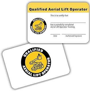 Qualified Aerial Lift Operator Certification Card | 5 pk 3.5x2.25” Plastic Wallet Training Certificate Fill In Name Completion Certificate OSHA Checklist