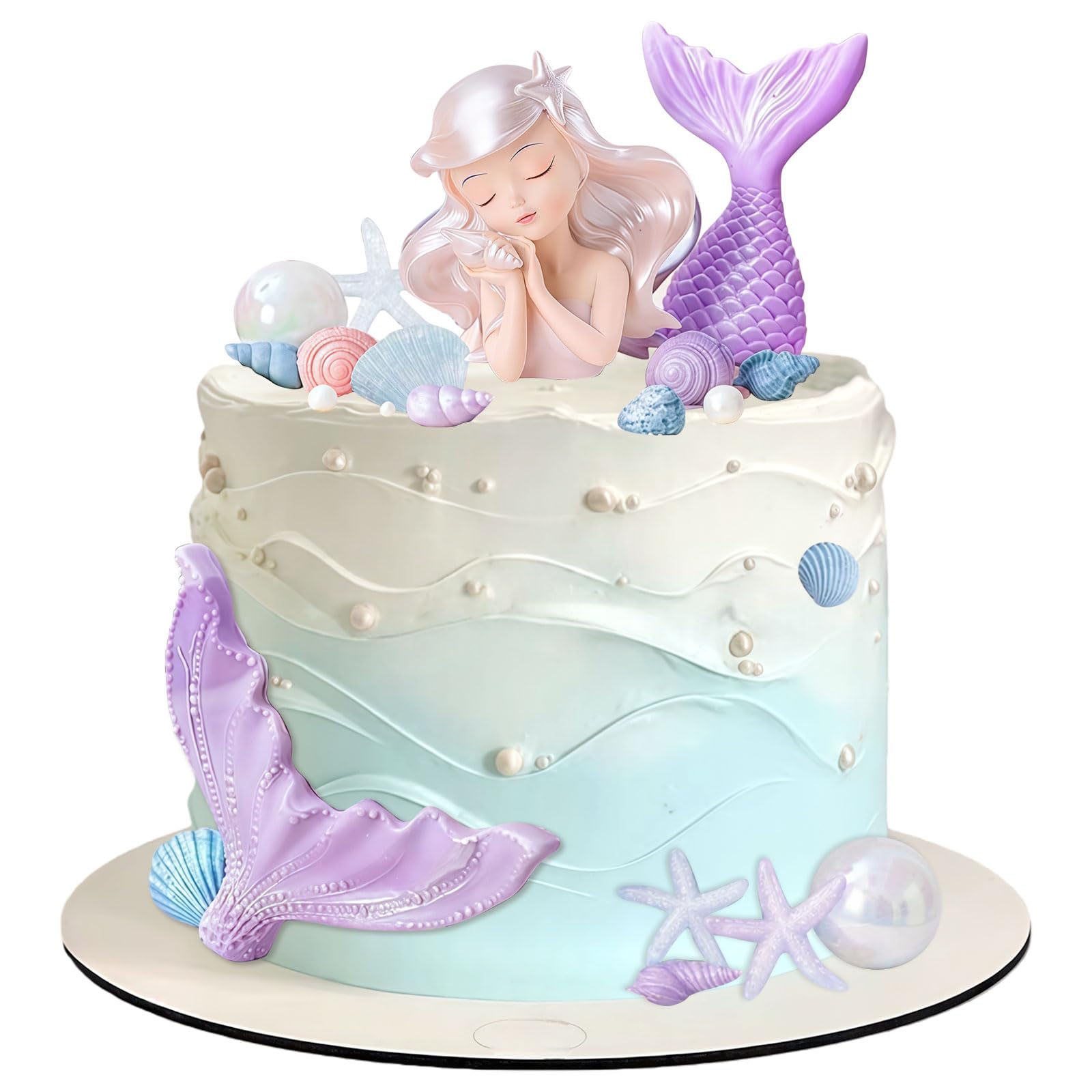 TESGADGETS Purple Mermaid Cake Figures – Underwater Cake Decoration Set with Shells, Mermaid Tail and Starfish for Children's Birthdays