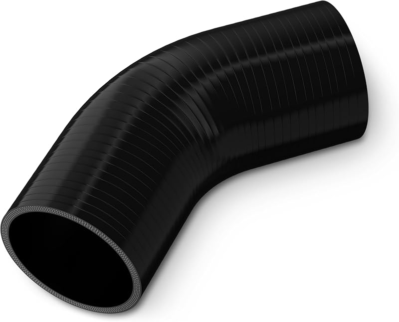 Mangueira cotovelo de silicone 45° Endure, 4 camadas, diâmetro interno de 76 mm – preta, 1 unidade