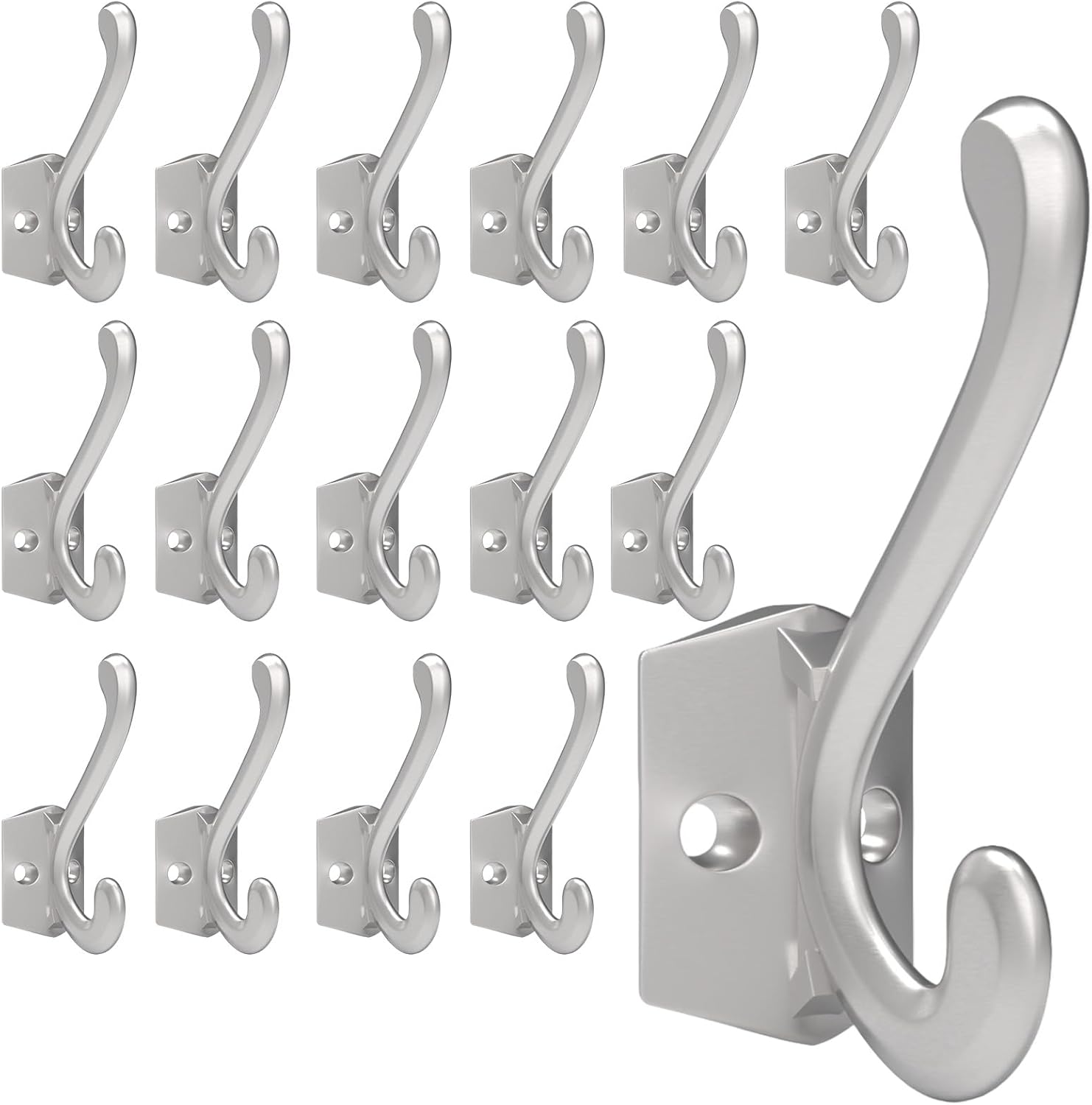 CBWLWJ 16 Pack Heavy Duty Metal Wall Hooks for Hanging, Wall Mounted Coat Hooks for Living Room, Bathroom, Kitchen – Hang Coat, Bag, Scarf, Towel, Hat, Key, Cup (Silver)