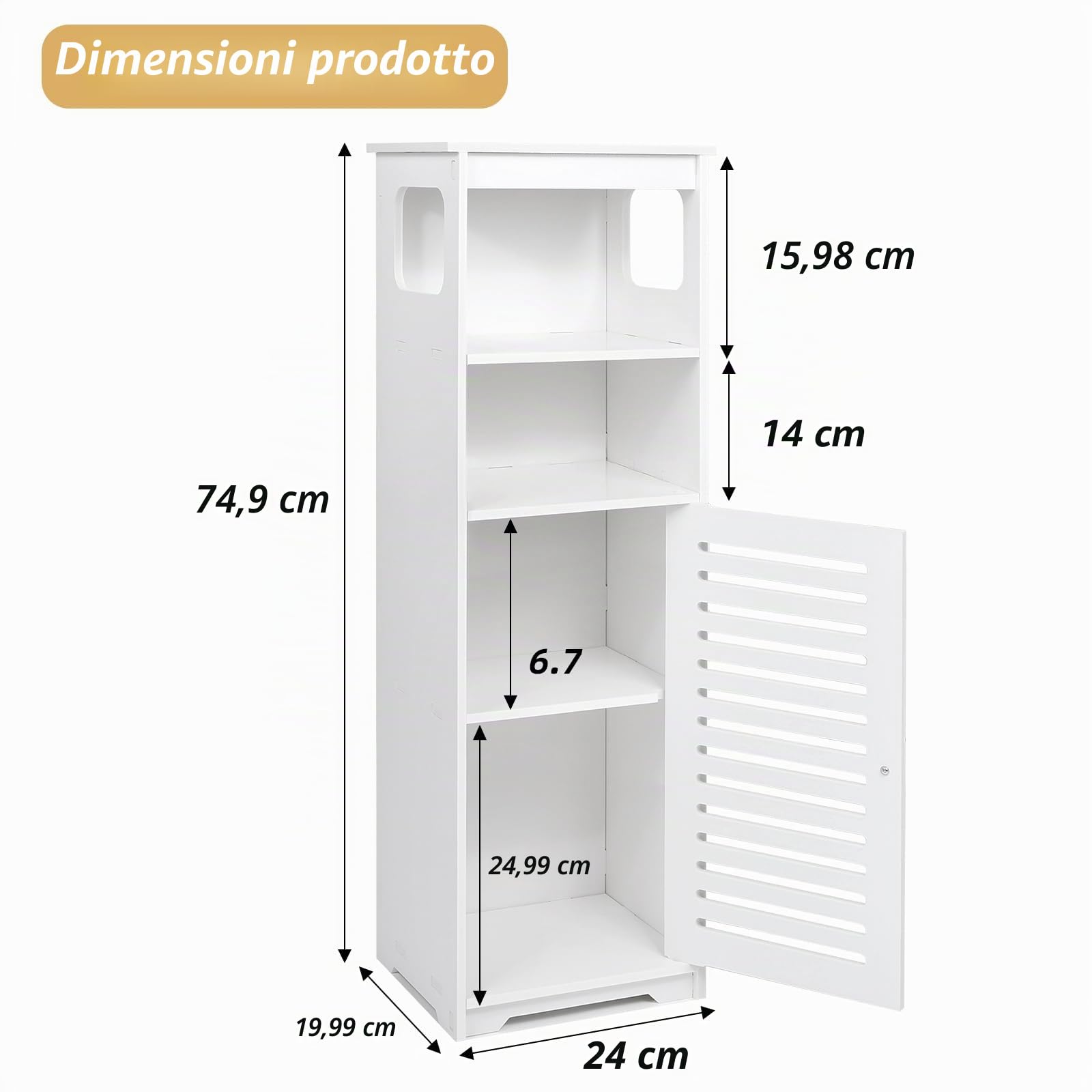 UTOKON Armadietto da bagno impermeabile, bianco a pavimento, per riporre oggetti per la casa, per WC, camera da letto, cucina, soggiorno