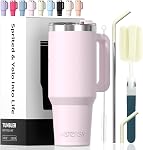 WATERSY 40 oz Tumbler with Handle,Tumbler with Lid and Straw,Double Wall Insulated Cup Stainless Steel Travel Mug(Cold for 34 Hours),Water Bottle for Iced Tea,Coffee,Cold Beverages(Rose Quartz)