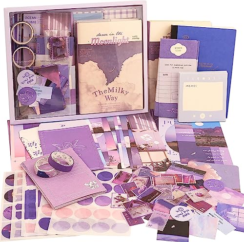 ISILA Scrapbook Kit 155 Piezas Juego de Accesorios Vintage para Scrapbook Estética Bullet Journal Accesorios con A6 Cuaderno Pegatinas para Libros de Recortes Regalo de Bricolaje para Niñas Mujeres