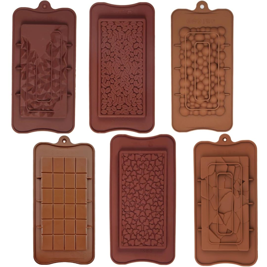 Skytail Silicone Chocolate Mould Bubble, Crack, Fragment, Heart Coffee Bean & Big Cadbury Chocolate Molds, Mini Candy Bar Molds, Break Apart Chocolate,Heart Molds(Pack of 6) Design Wax Mould (B0D41TZ1VF) Amazon Price History, Amazon Price Tracker