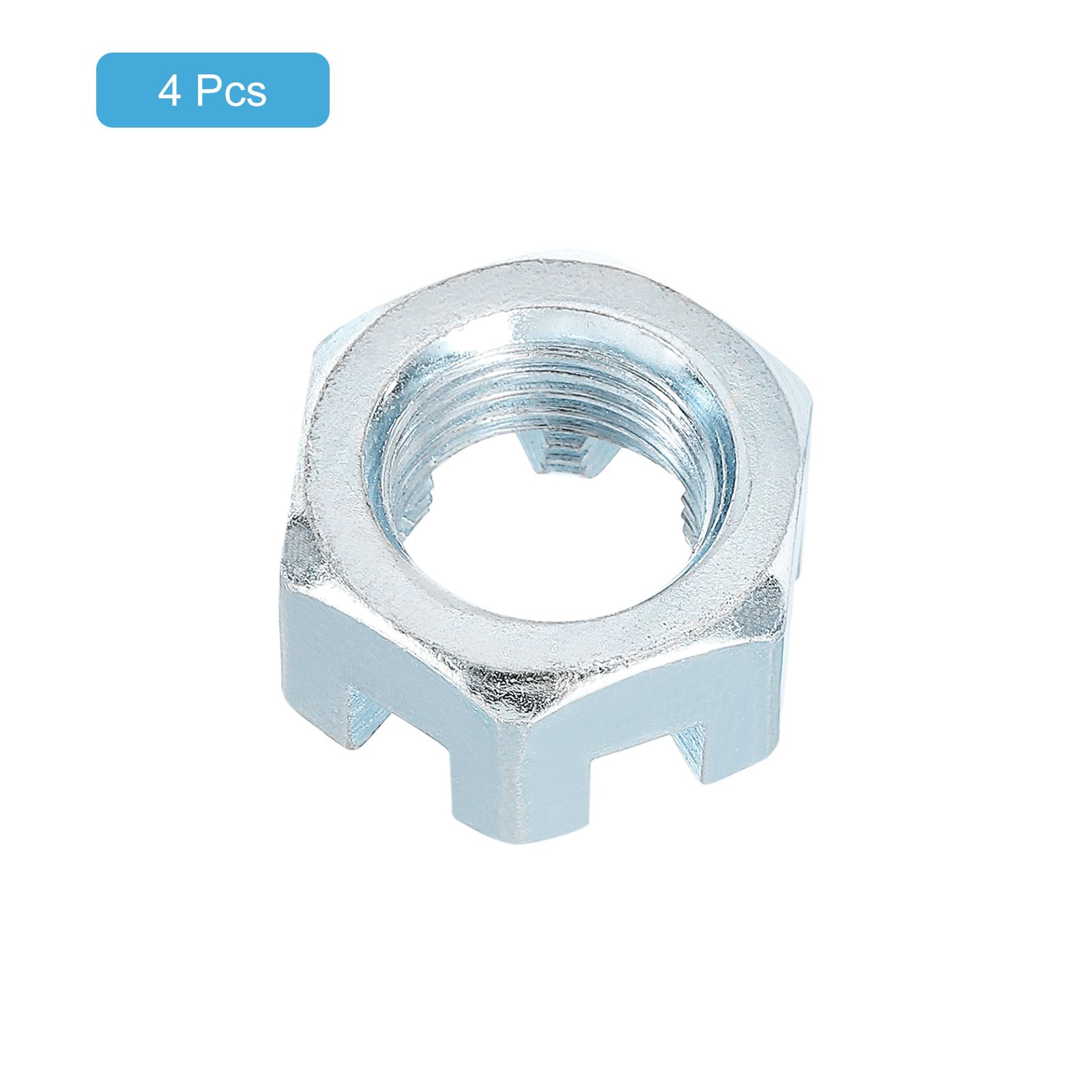 QUARKZMAN 5/8-18 Unf Tuerca Ranurada Hexagonal, Grado 6.8 de Acero al Carbono con Recubrimiento de Zinc, Buenas para Reparación de Maquinaria, Color Plata, 4 Piezas