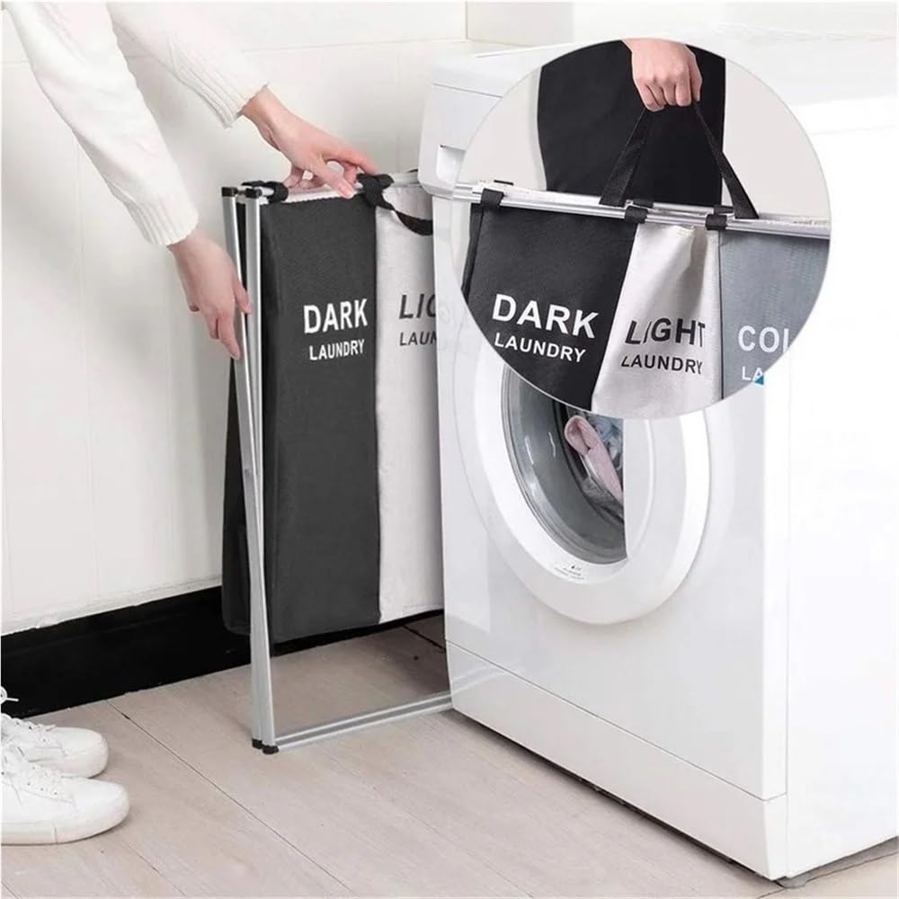 Wäschekorb mit 3 Fächern, faltbar, Organizer für schmutzige Kleidung, Badezimmer, wasserdichter Aufbewahrungskorb, großer Wäschekorb, drei Gitter (3 Fächer)