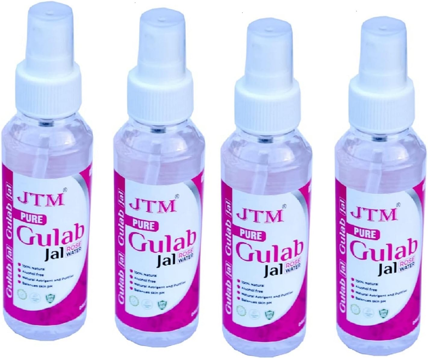 JTM Rose Water Gulab Jal Face Cleanser Facial Cleaning Spray Skin Toner for Men & Women 100% Natural & Sulphate-free (Pack of 4) (With Spray)