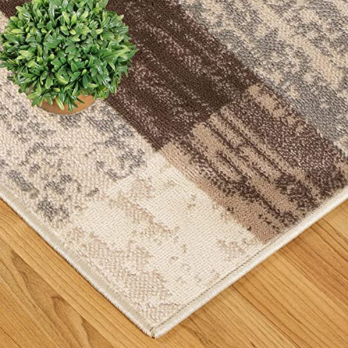 Superior Indoor Runner Rug, Jute Backed, Modern Geometric Patchwork Floor Decor For Bedroom, Office, Living Room, Entryway, Hardwood Floors, Rockwood Collection - 2Ft X 3Ft, Slate #TOP2