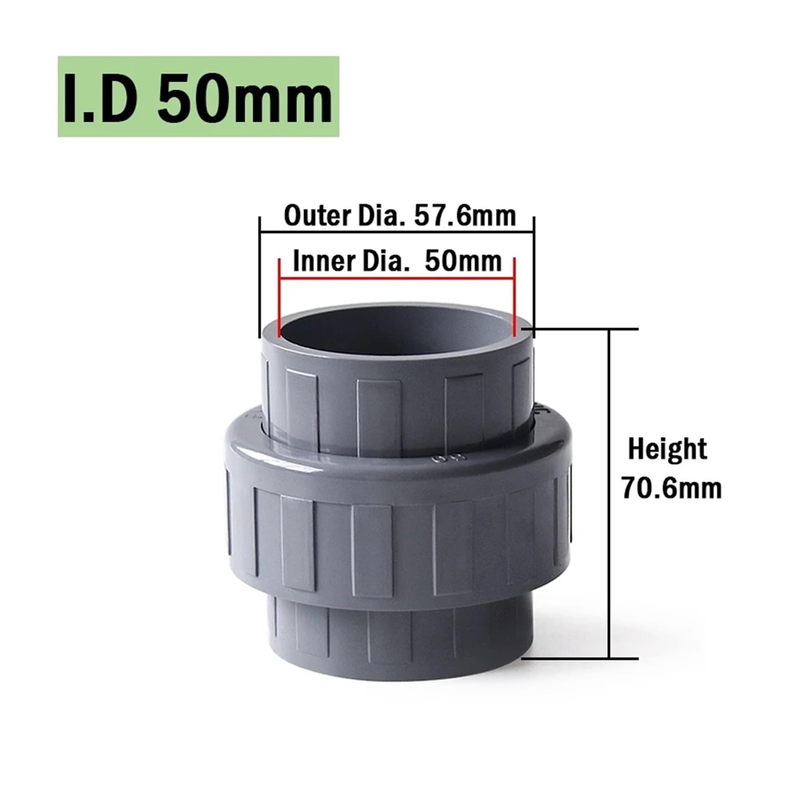 ID 20~110mm Grigio PVC Tubo Giunto Connettore Tubo di Plastica Giunto Giardino Irrigazione Raccordi Tubo Acqua Acquario Giunto Raccordi(5pcs,I.D 50mm)