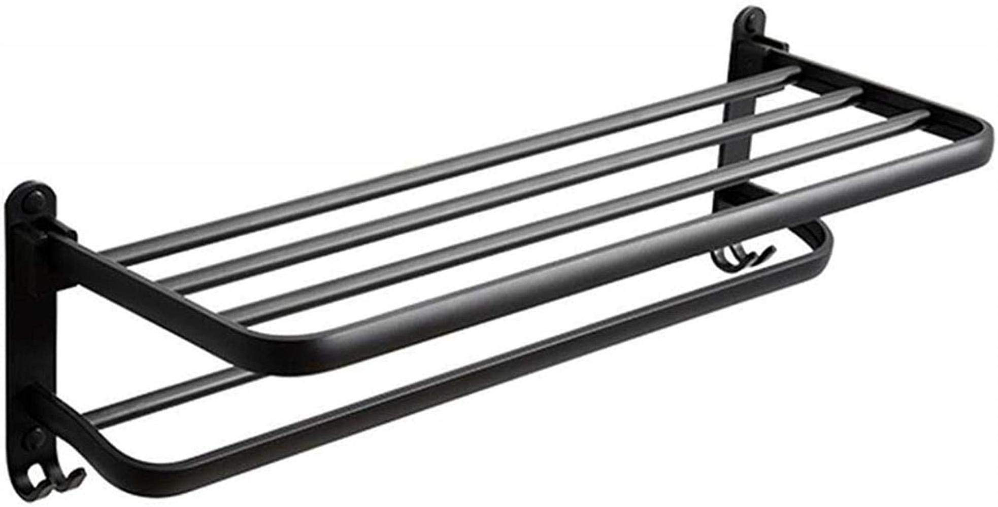 Étagère de salle de bain noire 50cm pliante pour rangement WC et toilette