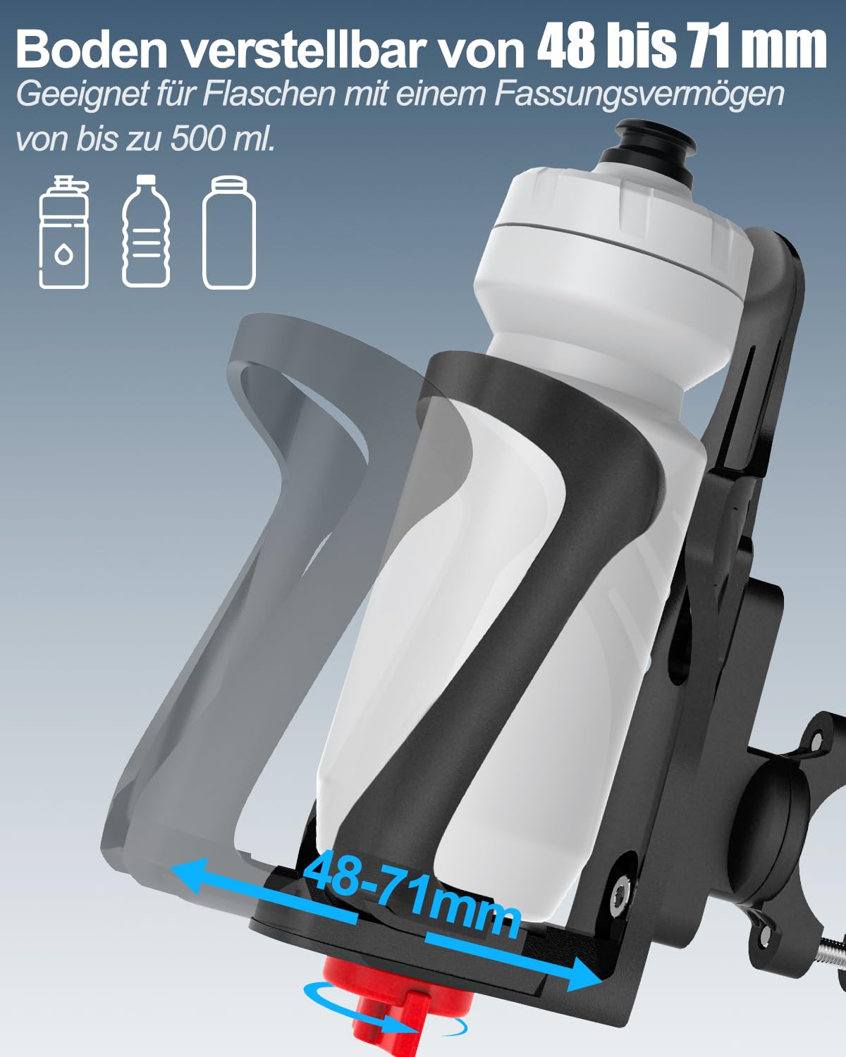 Fahrrad Flaschenhalter Verstellbar 48-71mm - Für Motorrad, MTB, Rollstuhl