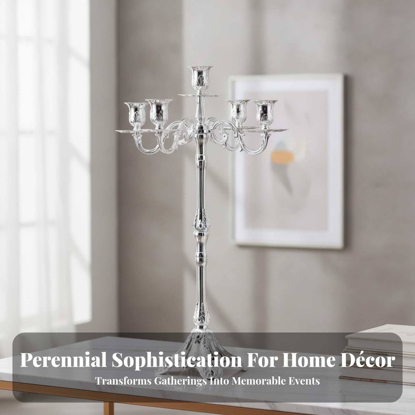 Candelabro a Cinque Braccia da Terra, Argento, 65 Cm