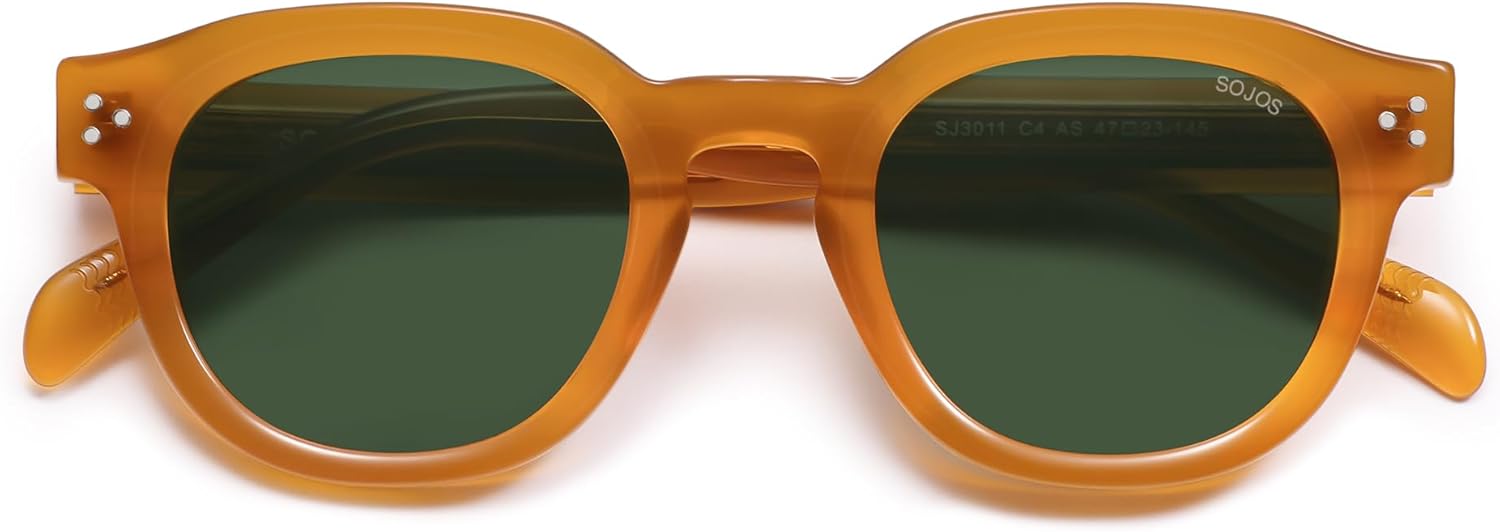 SOJOS Retro Polarized Sunglasses for Women Men Classic Round Acetate Frame UV Protection Shades SJ3111