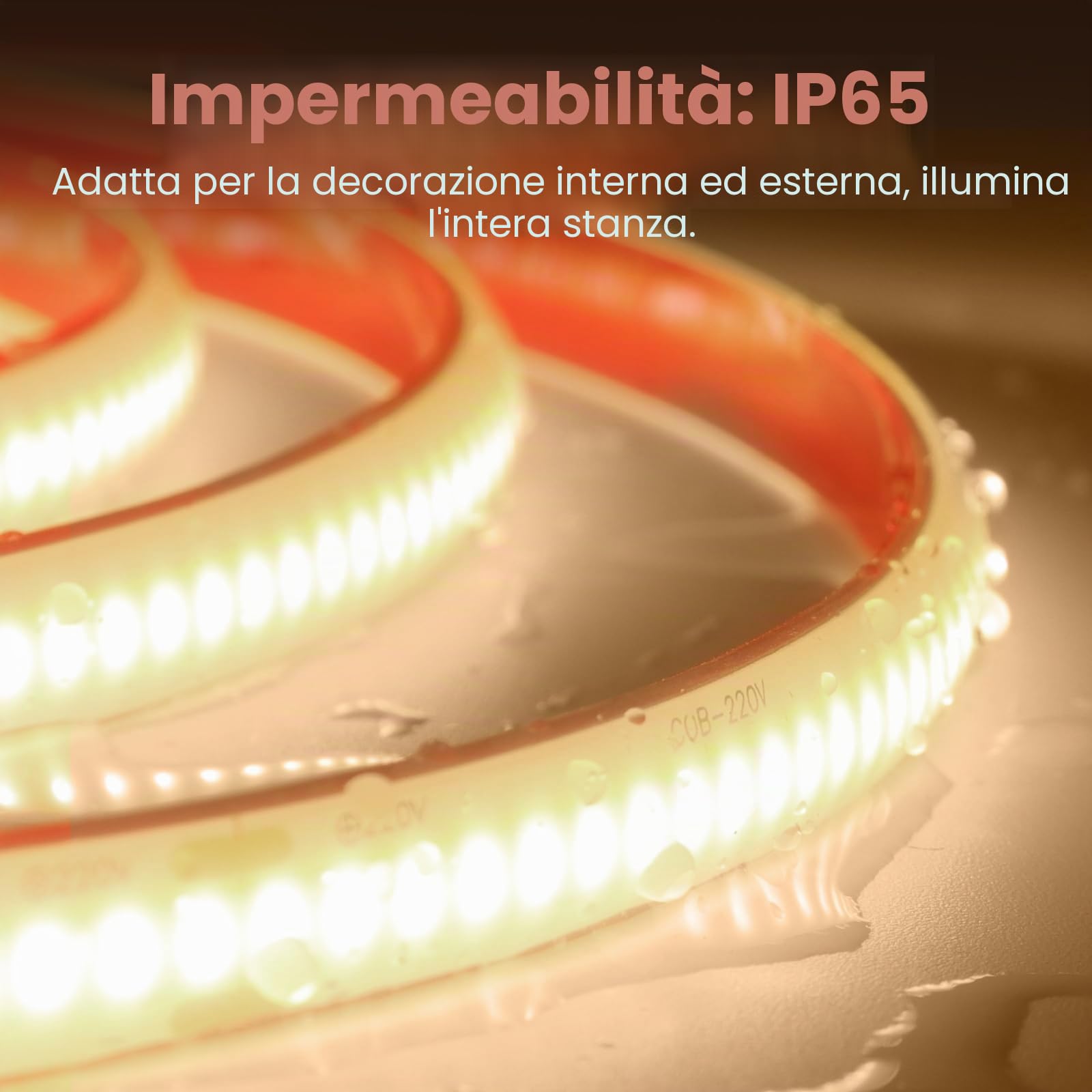 Striscia LED COB 220V, 25M Bianco Naturale 4000K FCOB Striscia LED flessibile, design fai da te, camera da letto, soggiorno, sala giochi, cucina, festa e decorazione del negozio