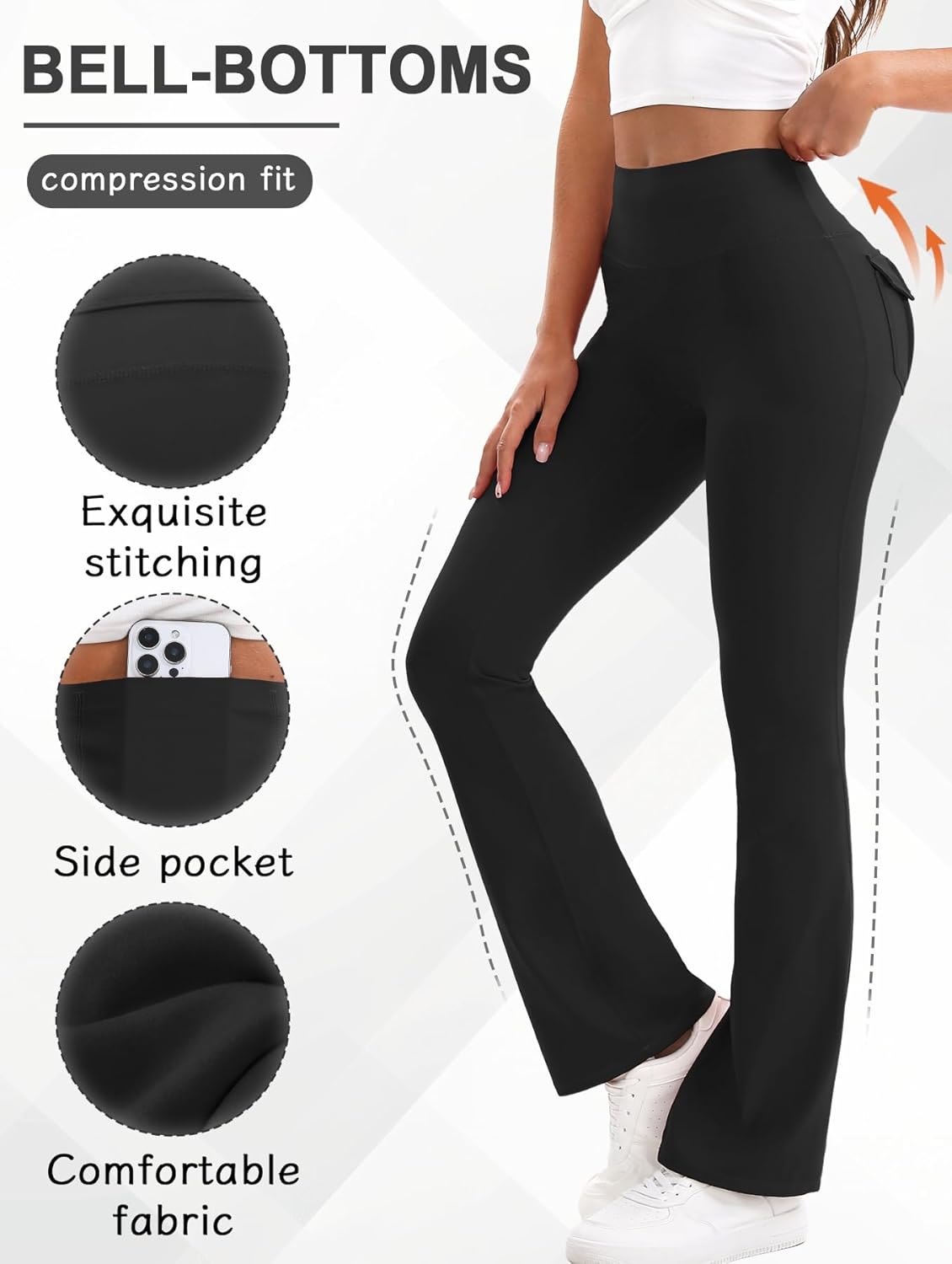 Women's Flare Leggings with Pockets High Waisted Butt Lifting No Front Seam Tummy Control Bootcut Yoga Pants for Women
