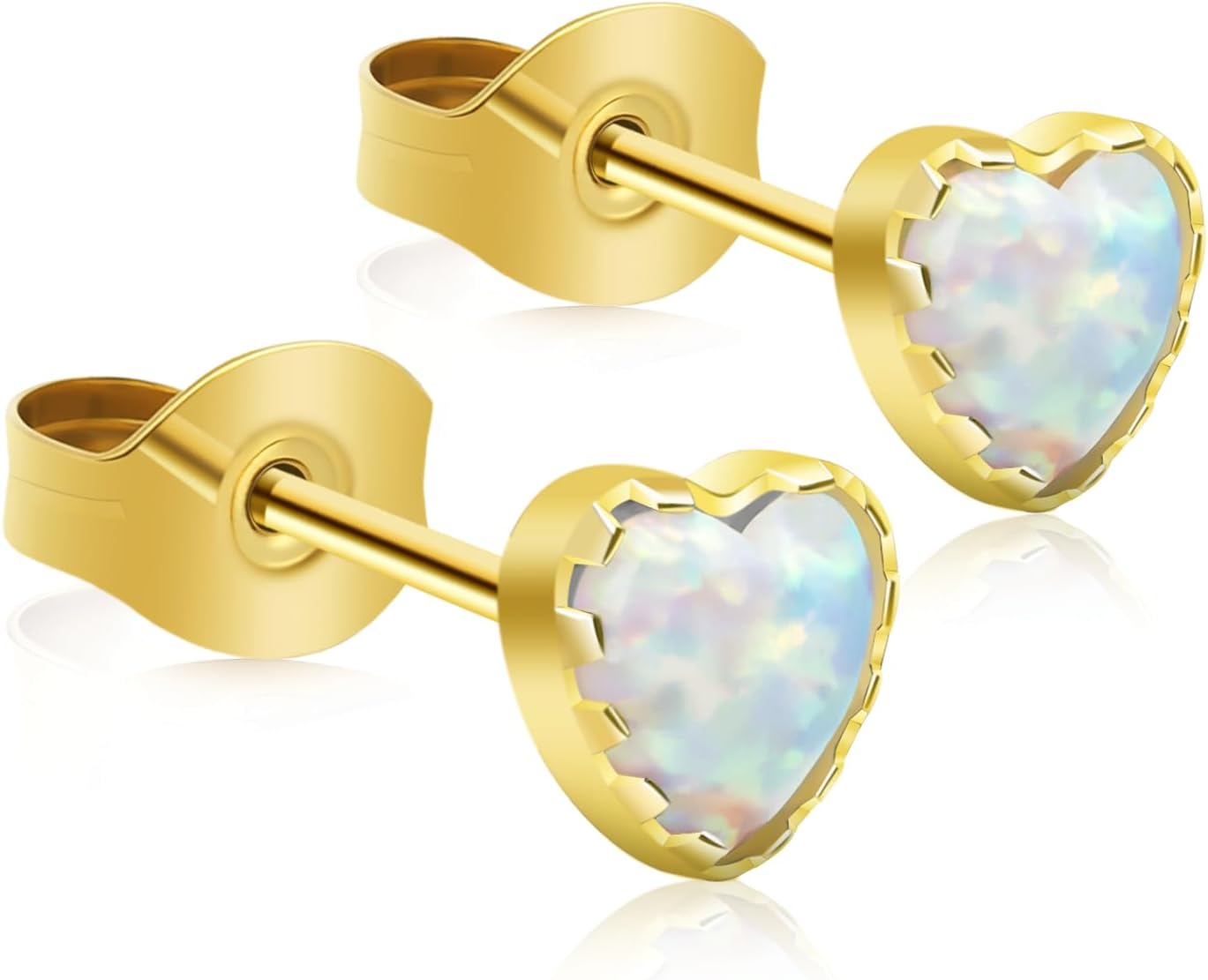XUU G23 Titanium Heart Opal Stud Earrings for Women, Minimalist Push Back Piercing Jewelry, Hypoallergenic 20G Earrings Pair, Dainty Lobe Helix or Cartilage Stud