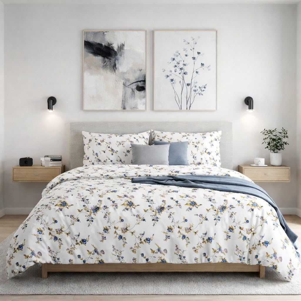 Parure de couette en coton blanc 240x260 cm 57 fils pour lit double grand confort