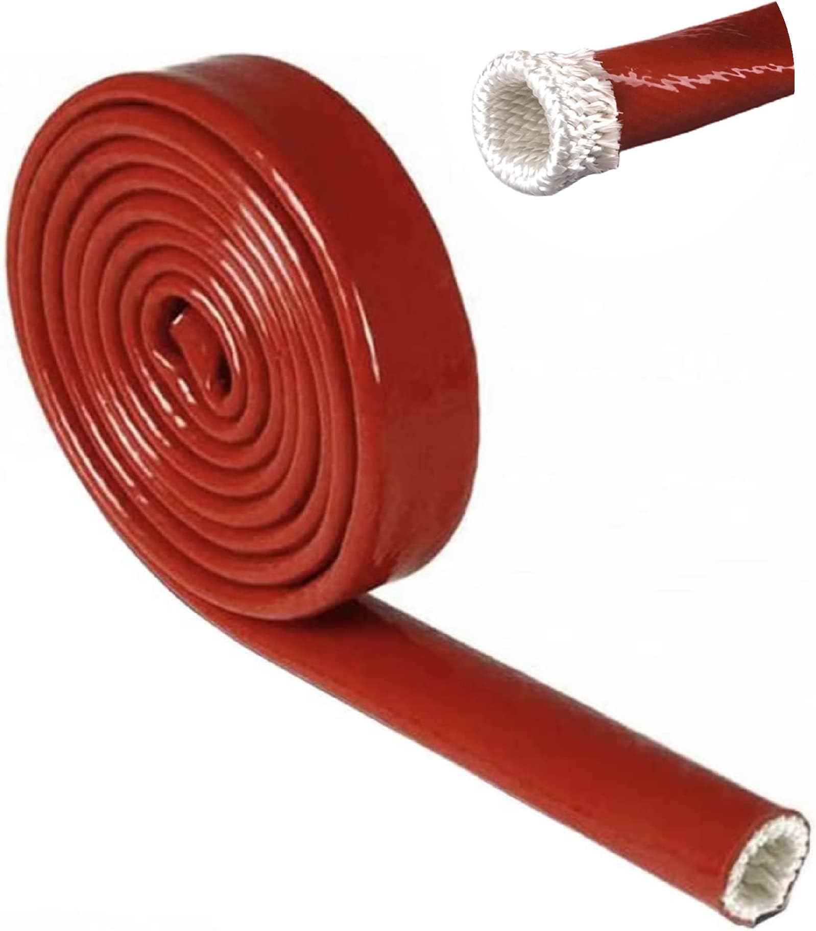 Heat Shield Fire Sleeve Silicone Coated Fiberglass 3/4" ID x 5FT for Automotive Hose Lines Wires& Electrical Wiring (Red)
