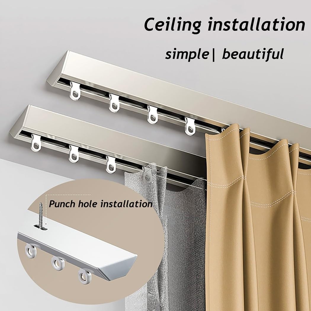Ceiling Mount Double Curtain Rods Set - Adjustable 2.62FT Room Divider Track System for Living Room & Bedroom - Perfect for Curtains & Drapes