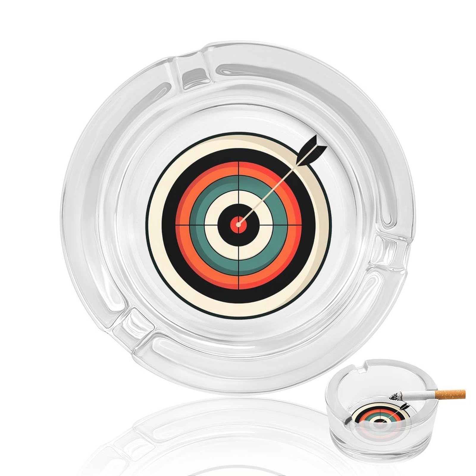 Bullseyes Target Bulls Eyes Ashtray Portable Round Glass Outdoor Ash Tray for Home Office Garden Pub