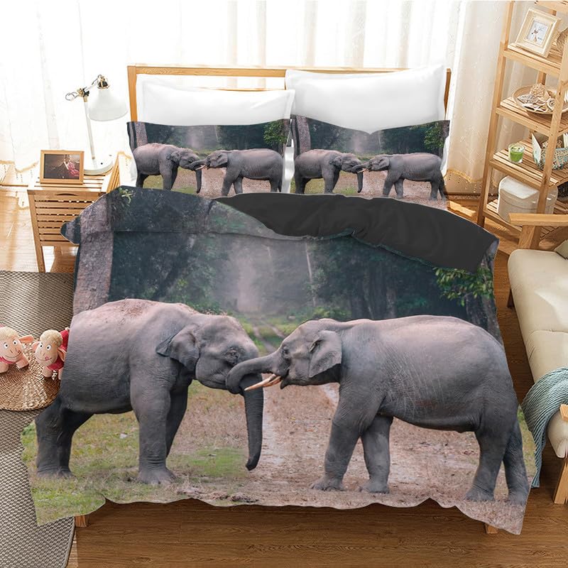 Housse de Couette 140x200 Éléphants Douce pour Sommeil Paisible 110g