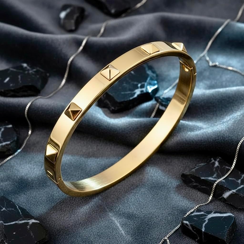 18K Gold Plated Stainless Steel Pyramid Design Bangle Bracelet