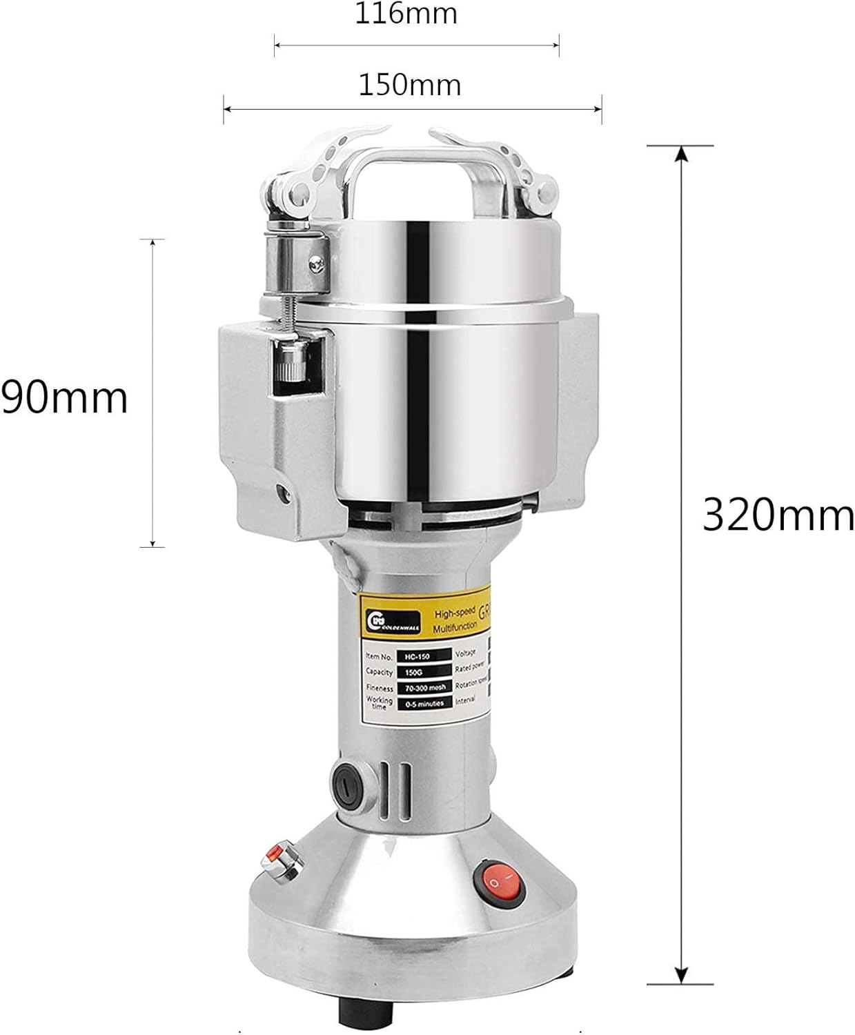 Electric Grain Mill Grinder Powder Machine Stainless Steel Spice Herb Grinder 800W 70-300 Mesh 26000RPM for Herb Spice Pepper Coffee
