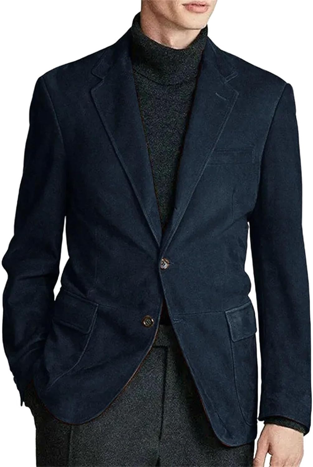 Men's Imitation Suede Jacket Single-breasted Slim-fit Coat Two Pocket Suit Collars Outerwear