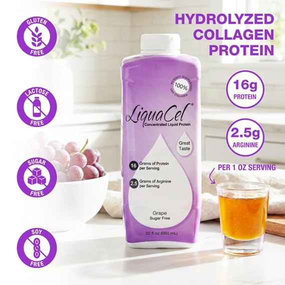 LiquaCel Liquid Protein, Grape Flavor, 32 oz Bottle, 6 Ct
