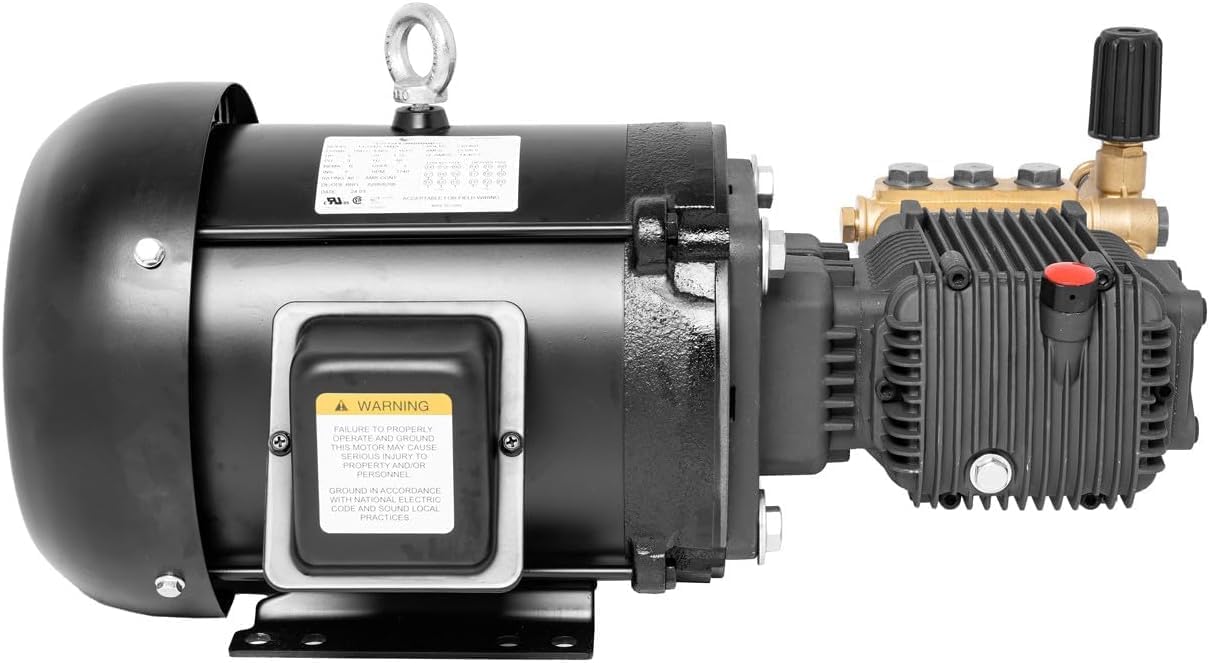 Canpump 2000 PSI 3.5 GPM Pressure Washer Pump Assembly w/ 5 HP 230/460V 3-Phase Motor – Triplex Power Washer Pump, External Unloader – Commercial Cleaning, Fleet Wash, Farm Equipment, Construction