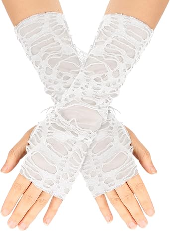 Punk Ripped Fingerless Gloves Gothic Arm Warmers for Women Men