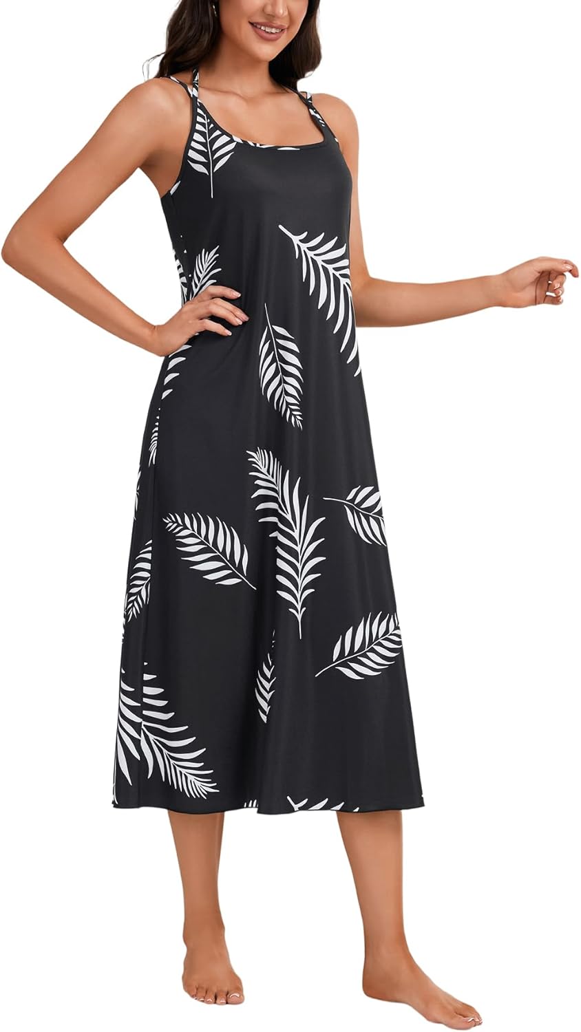 Vrtige Women's Floral Print Tie Back Sleeveless A Line Full Slip Midi Nightgown - Image 4