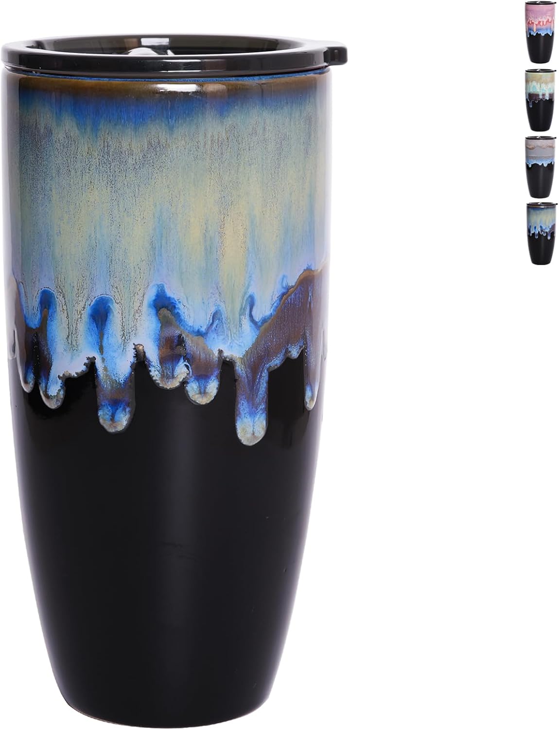 Bosmarlin Ceramic Travel Coffee Cup with Lid, 21 oz, Portable Coffee Mug for Car Cup Holder, Microwave Safe, Reactive Glaze (Blue)