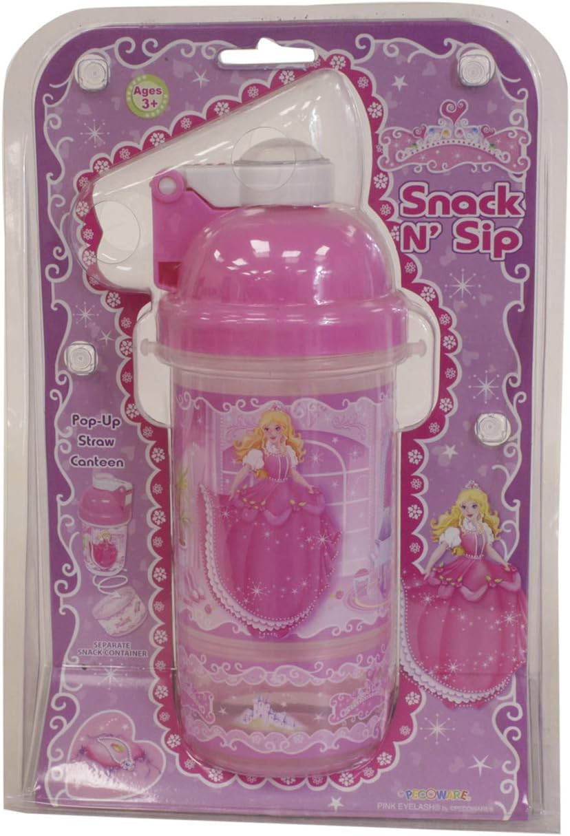 Princess Kids Pink Snack N Sip Pop-Up Straw Canteen Bottle